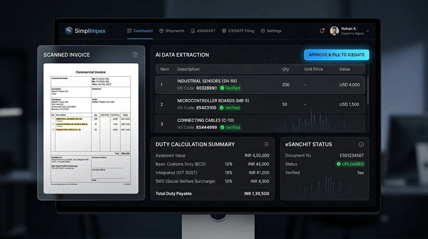 SimplImpex AI Customs Workspace Interface
