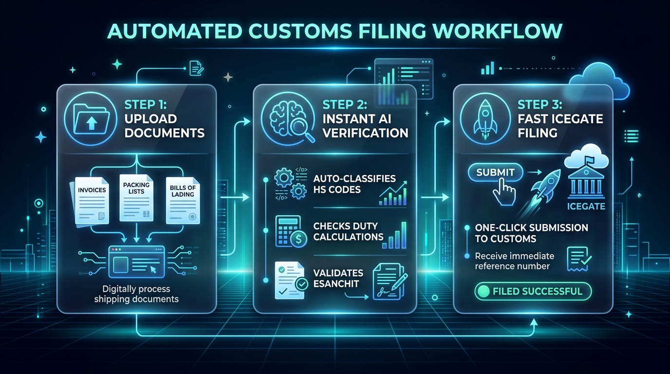 Automated Customs Filing Workflow Step 1 2 3