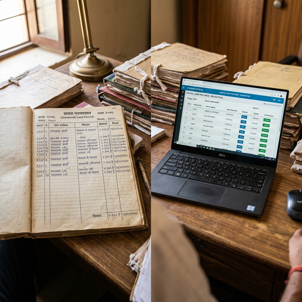Handwritten register beside a laptop showing structured data