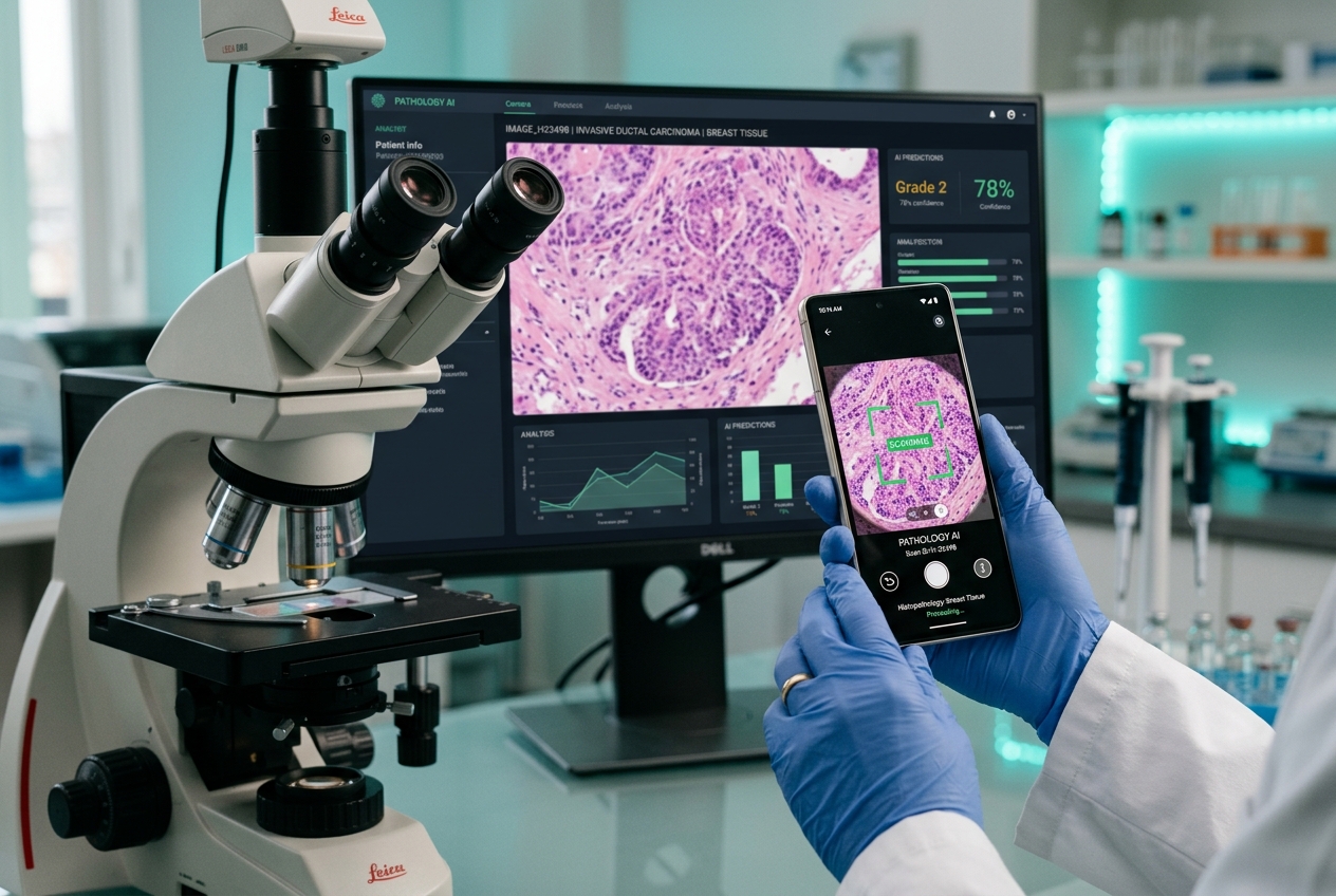 QR code microscope handoff from phone to desktop